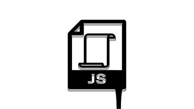 Black JS file document. Download js button icon isolated on white background. JS file symbol. 4K Video motion graphic animation