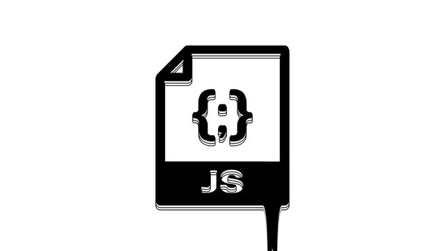 Black JS file document. Download js button icon isolated on white background. JS file symbol. 4K Video motion graphic animation