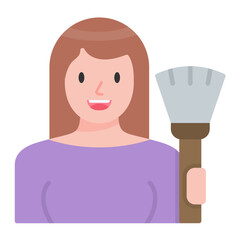 Woman Dusting Flat Multicolor Icon