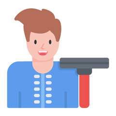 Man Cleaning Window Flat Multicolor Icon