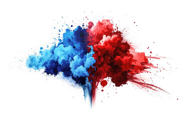 Watercolor Paint Powder Splat Blue White Red Explosive blob drip splodge spot Mark With an Explosion of Color, Movement and Artistic Flair Illustration Fun, Expressive