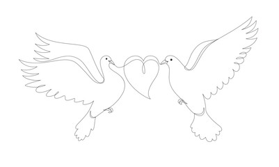 Pigeons in a modern abstract minimalist one line style with a heart.