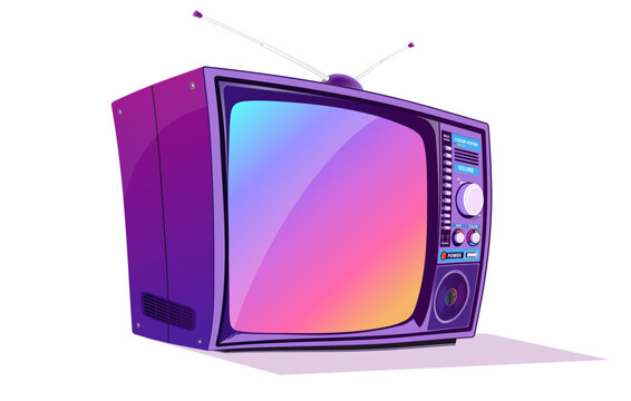 Old style television vector illustration. 80s technology. 90s TV set. Retro style 90s TV illustration.