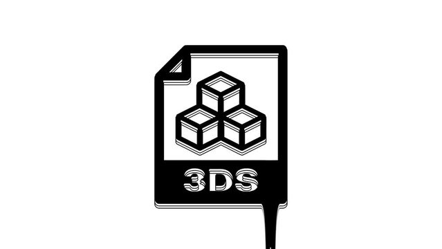 Black 3DS file document. Download 3ds button icon isolated on white background. 3DS file symbol. 4K Video motion graphic animation