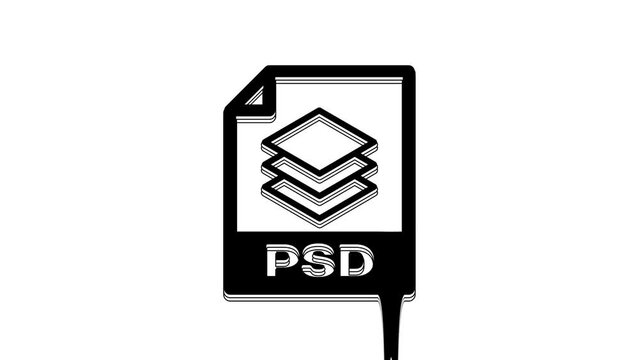 Black PSD file document. Download psd button icon isolated on white background. PSD file symbol. 4K Video motion graphic animation