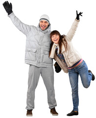 Obraz premium Young beauty couple in winter cloth