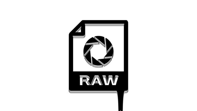 Black RAW file document. Download raw button icon isolated on white background. RAW file symbol. 4K Video motion graphic animation
