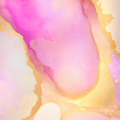 Pastel watercolor alcohol ink texture with gold layers. Paster watercolor alcohol ink background. Generative AI