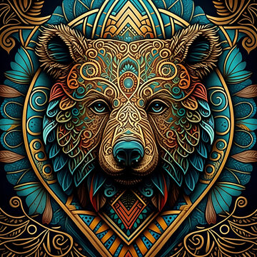 Bear of Celtic art of east totem and west style in psychedelic. Fit for apparel, book cover, poster, print. 