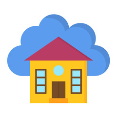 Cloud House Flat Multicolor Icon