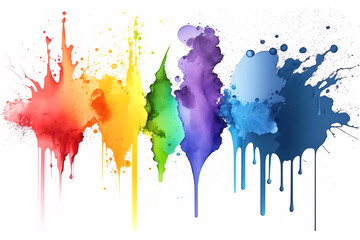 Fototapeta premium Watercolor Paint Powder Splat Rainbow Explosive blob drip splodge spot Mark With an Explosion of Color, Movement and Artistic Flair Illustration Fun, Expressive