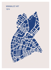 Abstract art with city map, minimalist poster ideal for wall decoration
