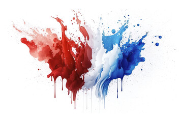 Fototapeta premium Watercolor Paint Powder Splat White Red Blue Explosive blob drip splodge spot Mark With an Explosion of Color, Movement and Artistic Flair Illustration Fun, Expressive