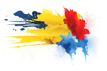 Watercolor Paint Powder Splat Yellow Red Blue Explosive blob drip splodge spot Mark With an Explosion of Color, Movement and Artistic Flair Illustration Fun, Expressive