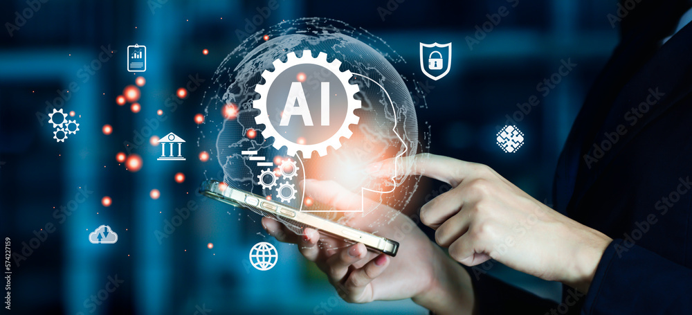 Poster business technology internet network concept. digital brain artificial intelligence ai machine learn