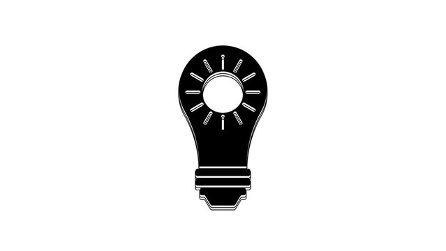 Black Solar energy panel icon isolated on white background. Sun and light bulb. 4K Video motion graphic animation