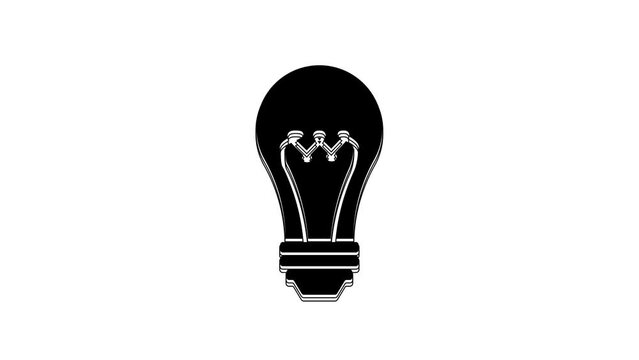 Black Light bulb icon isolated on white background. Energy and idea symbol. Lamp electric. 4K Video motion graphic animation