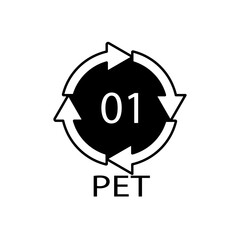 PET 01 recycling code symbol. Plastic recycling vector polyethylene sign.