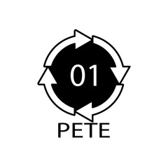 PETE 01 recycling code symbol. Plastic recycling vector polyethylene sign.