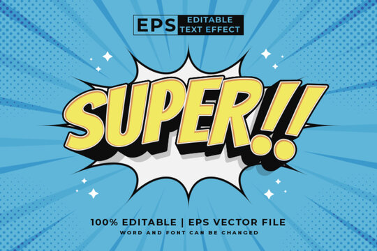 Editable text effect Super Comic 3d cartoon template style premium vector