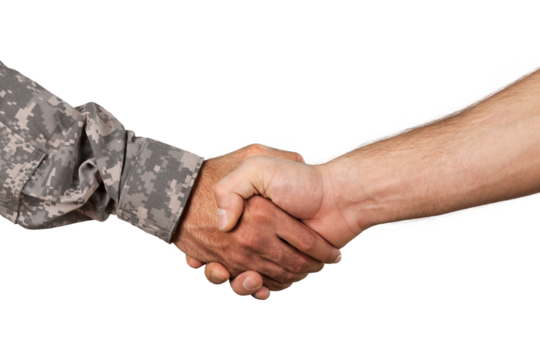 Soldier and Man Shaking Hands - Powered by Adobe