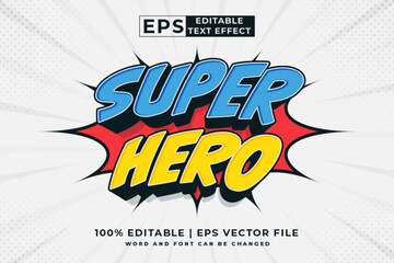 Editable text effect Super Hero Comic 3d cartoon template style premium vector