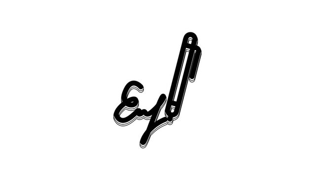 Black Signature line icon isolated on white background. Pen and undersign, underwrite, ratify symbol. 4K Video motion graphic animation