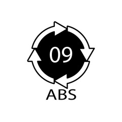 Plastic recycle symbol ABS 9 vector icon. Plastic recycling code ABS 09.