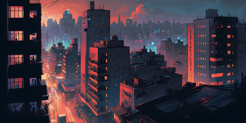 Obraz premium city skyline at night. illustration generativ ai