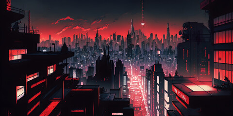 city skyline at night. illustration generativ ai