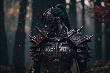 Fototapeta premium Fairy tale robot character image,dark background. Generative AI.