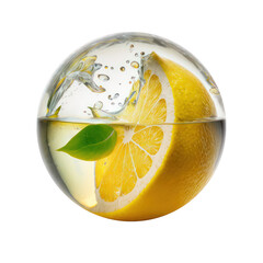 lemon in glass ball , isolated on transparent background cutout , generative ai