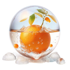 orange in glass ball , isolated on transparent background cutout , generative ai