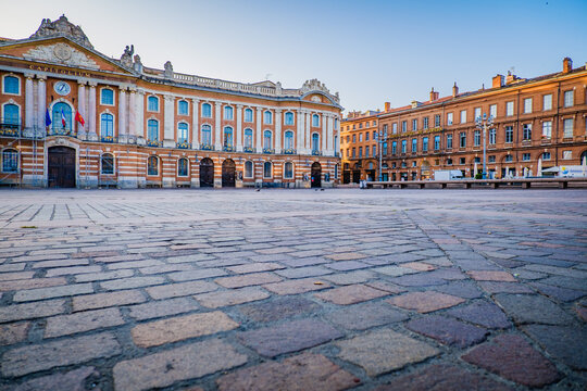 View of the Capitole square in Toulouse (Haute Garonne, France) early in the morning