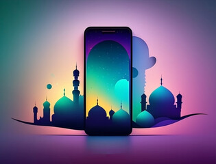 Ramadan illustration with beautiful smartphone template in soft color