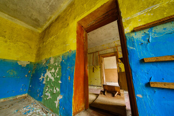 Interior painted walls of shabby building