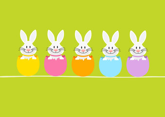 5 Weiße Osterhasen In Eierschalen Karte Grün