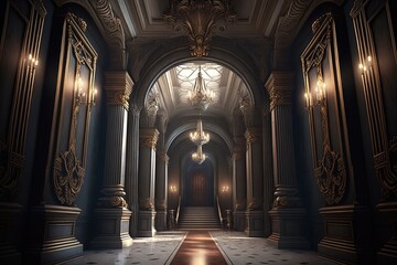 Empty big palace room, luxurious room with natural lights generative ai