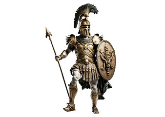 Roman warrior with shield and spear isolated on white, illustration ai - obrazy, fototapety, plakaty