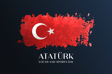 Ataturk Youth and Sports day simple red vector banner, poster, illustration. Turkish holiday.
