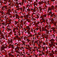Cute red twigs with leaves. Botanical pattern. Seamless background.