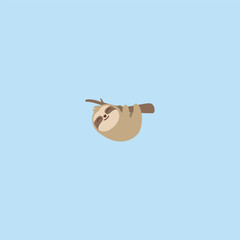 Cute sloth hanging on a branch flat design, vector illustration