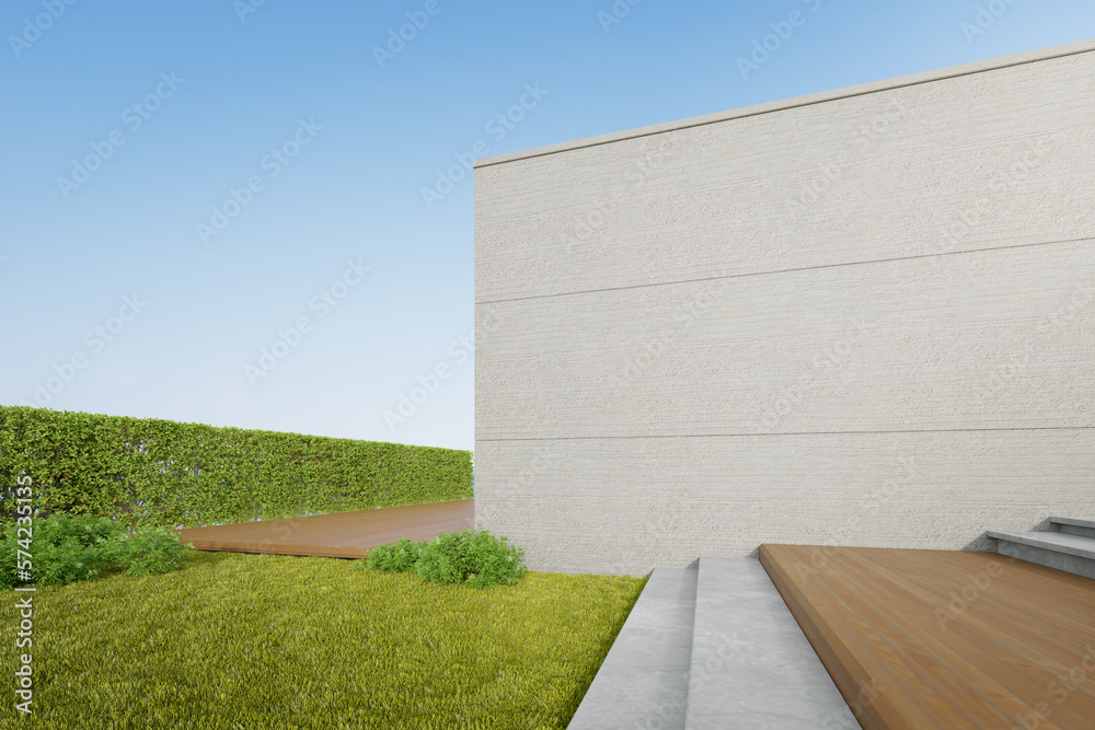 Poster 3d render of abstract building with concrete wall.
