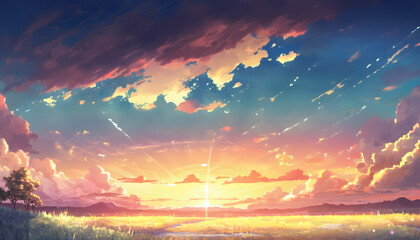 Anime sunrise scenery