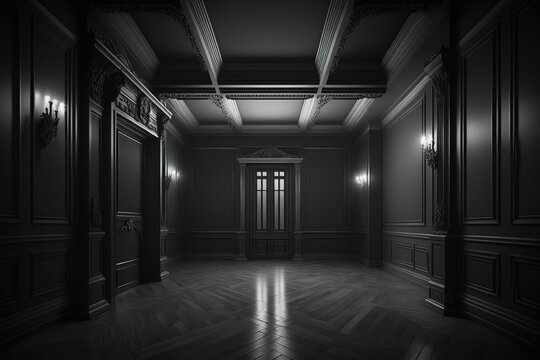 Empty dark room with a light from one window on the side generative ai