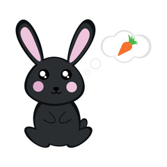 Black rabbit thinking about carrots
