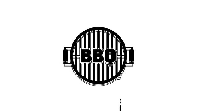 Black Barbecue grill icon isolated on white background. Top view of BBQ grill. Steel grid. 4K Video motion graphic animation