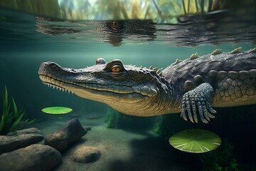 Fototapeta premium 3d crocodile, generative ai, in nature