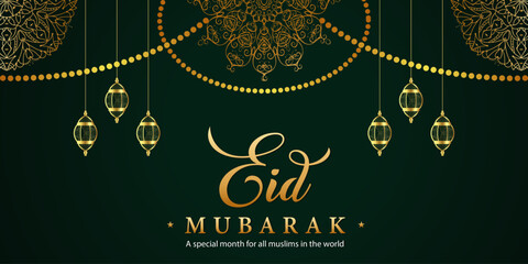 Fototapeta na wymiar Eid mubarak golden festival card design.
