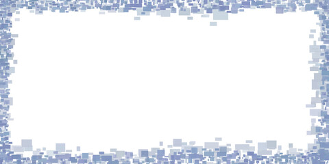 High resolution transparent png banner with frame of  blue grey square mosaic pattern at the border for topics like technology, geometric, web, business with a lot of blank space for your content